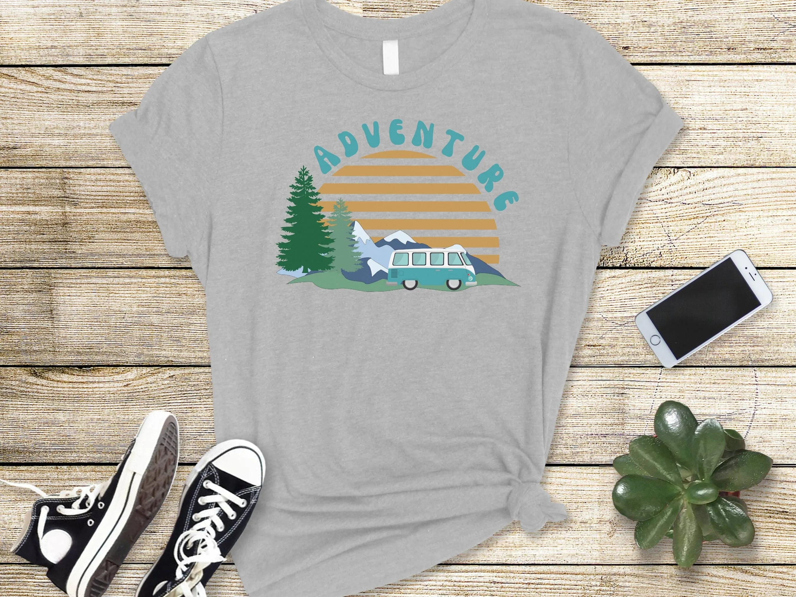 Adventure Retro, Bella Canvas, Travel, Retro, Mountains, Camping, Outdoors, BOHO, Camper Van, Van Life, Hiking