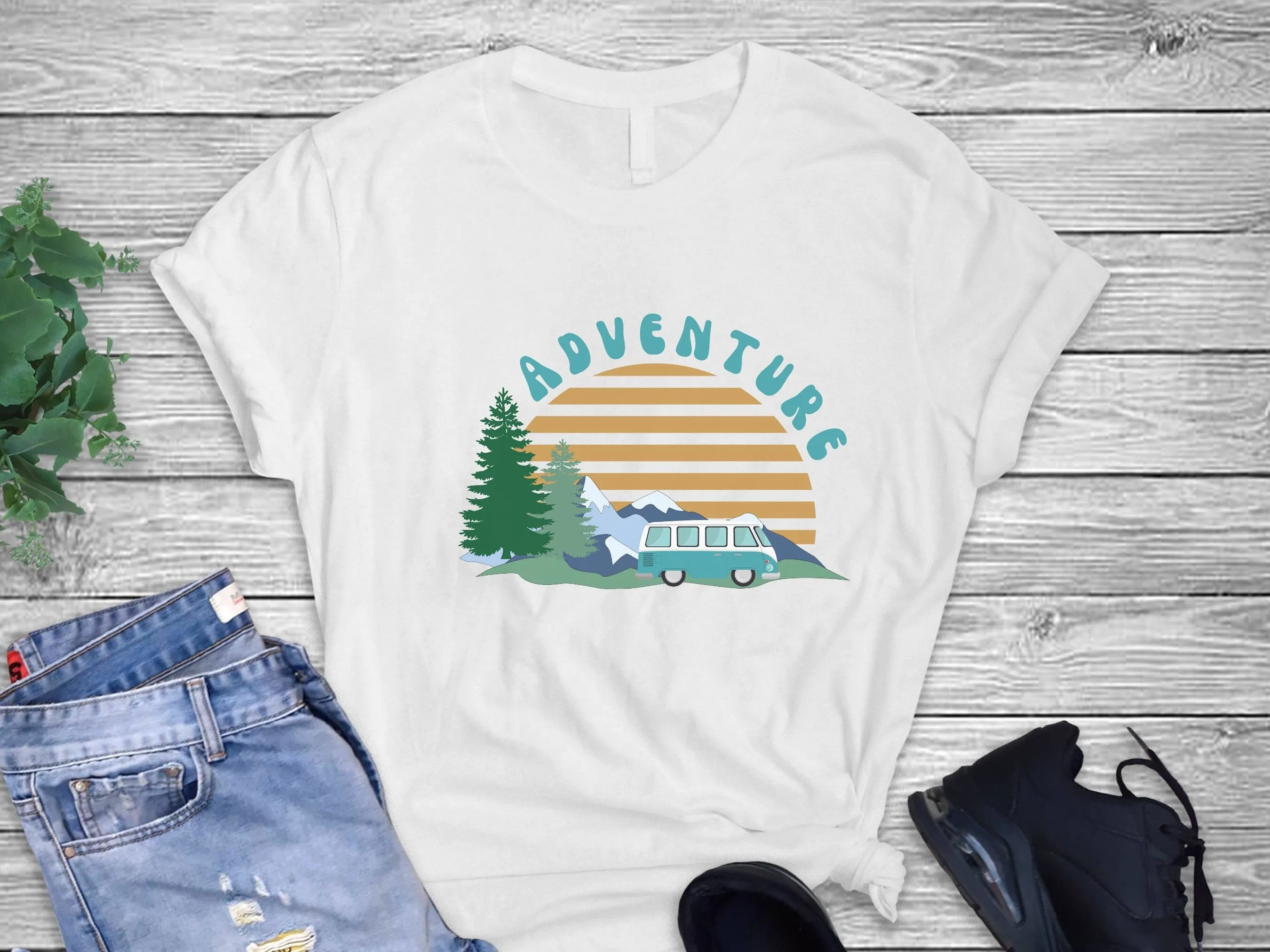 Adventure Retro, Bella Canvas, Travel, Retro, Mountains, Camping, Outdoors, BOHO, Camper Van, Van Life, Hiking