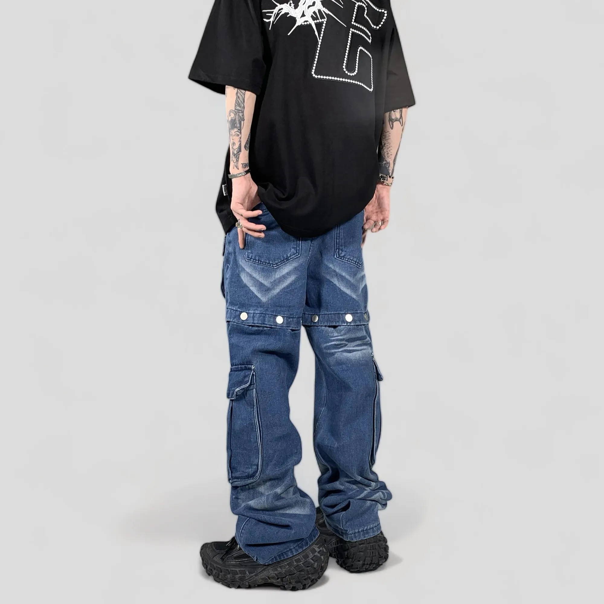 Baggy fit convertible cargo jeans and jean shorts