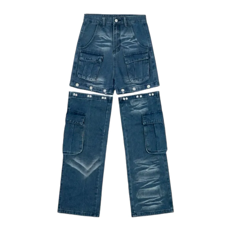 Baggy fit convertible cargo jeans and jean shorts