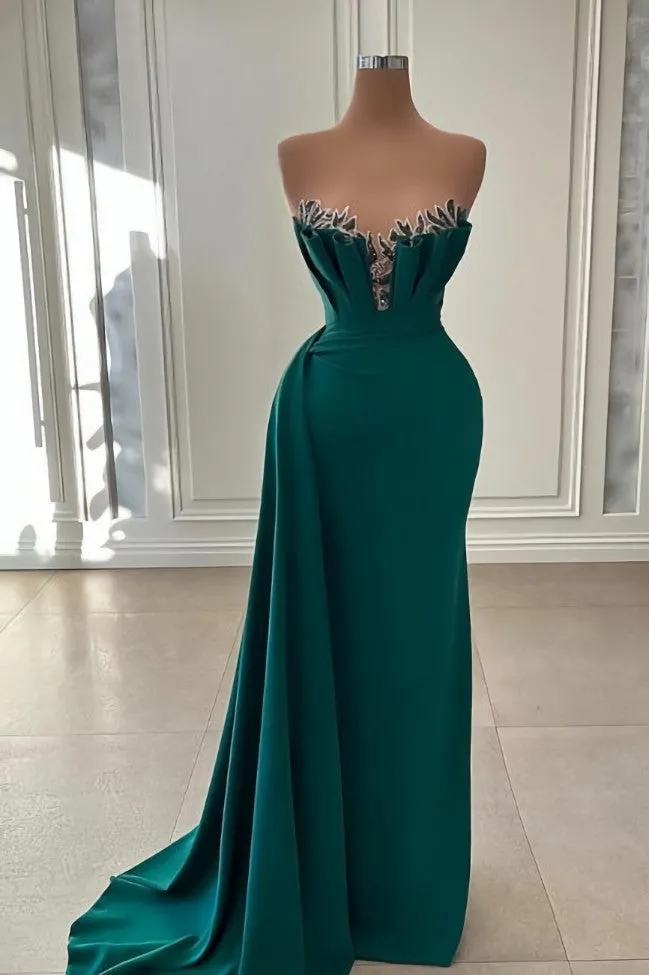 Beautiful Dark Green Long Prom Dress Strapless Mermaid Evening Gowns