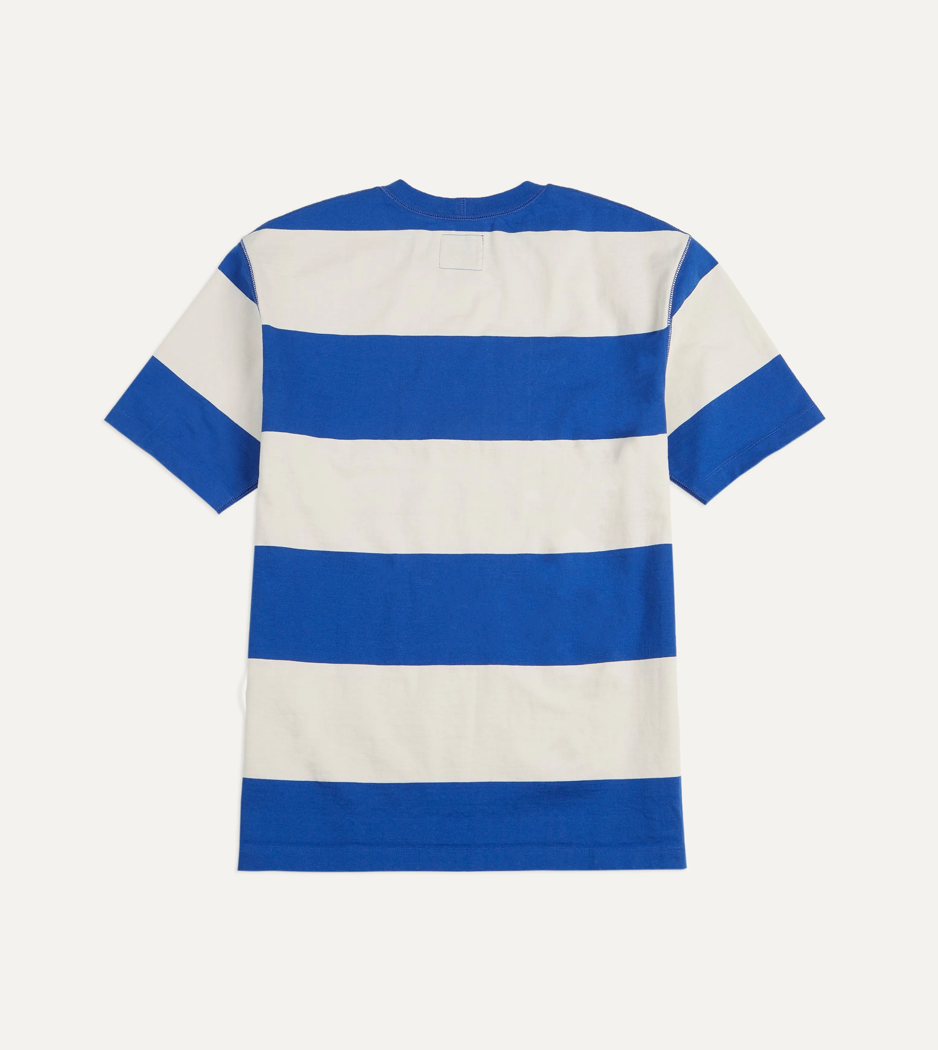 Blue and White Wide Stripe Heavy Cotton Crew Neck Hiking T-Shirt