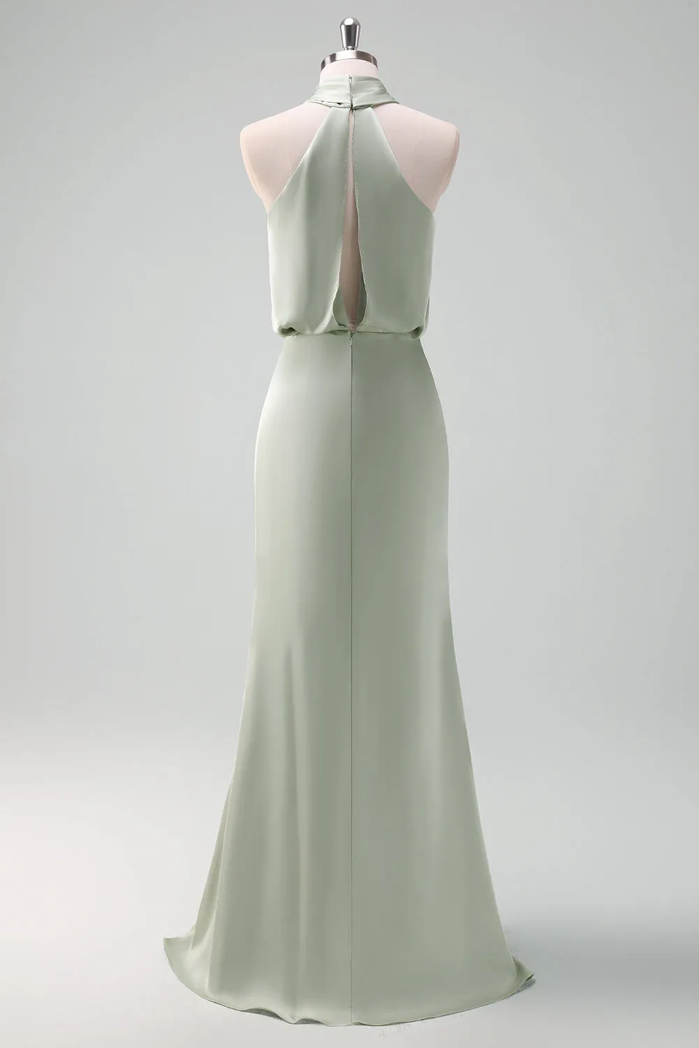 Dusty Sage Halter Sheath Satin Maxi Dress