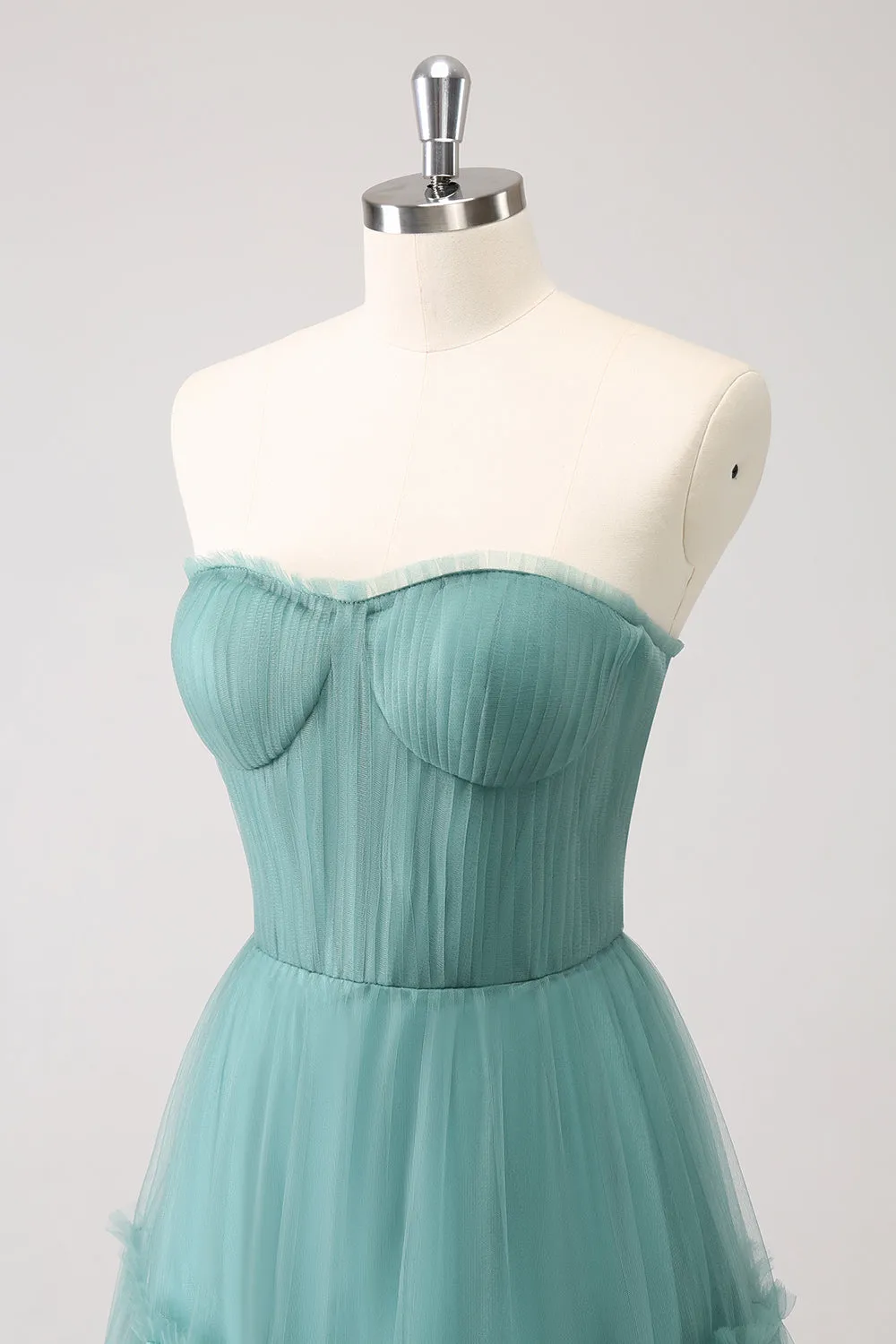 Eucalyptus Strapless Corset Tulle A-Line Maxi Dress