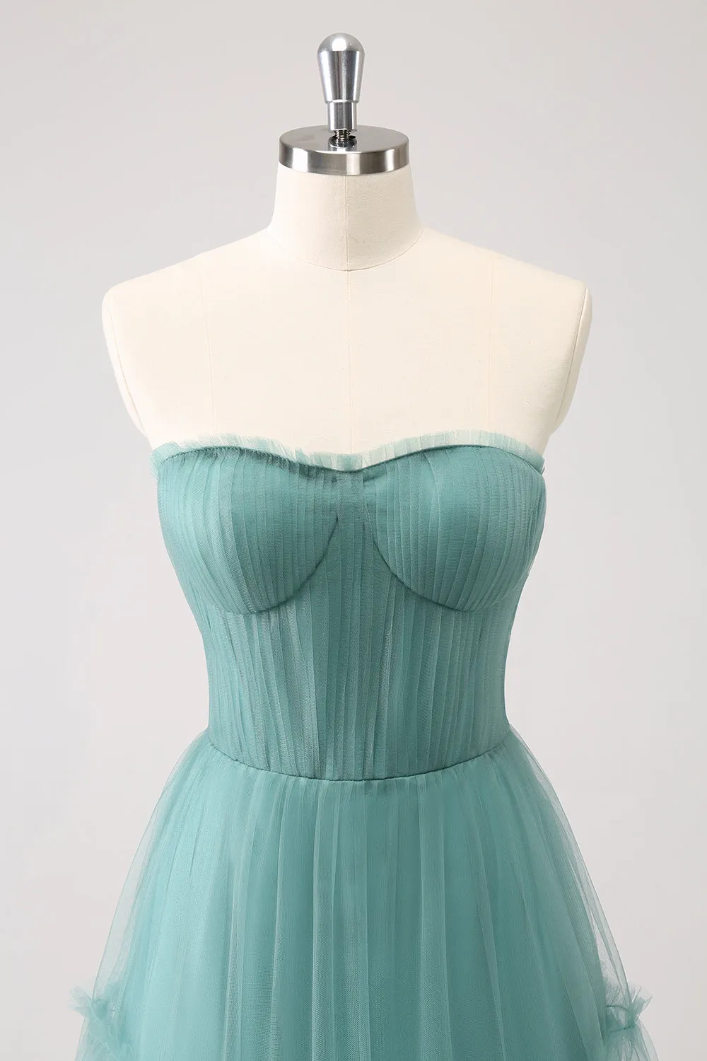 Eucalyptus Strapless Corset Tulle A-Line Maxi Dress