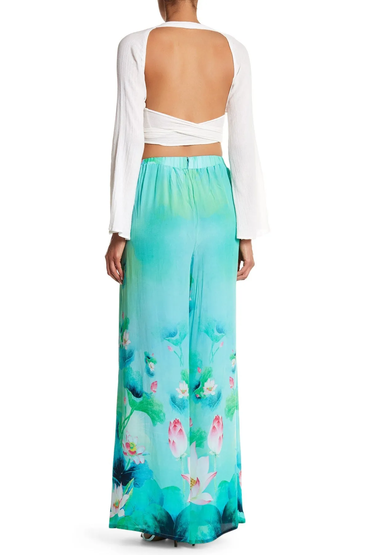 Floral Print Wide Leg Pants In Green