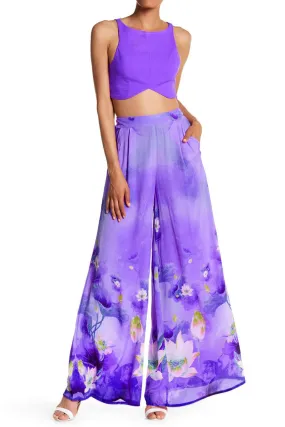 Floral Wide Leg Pants in Purple