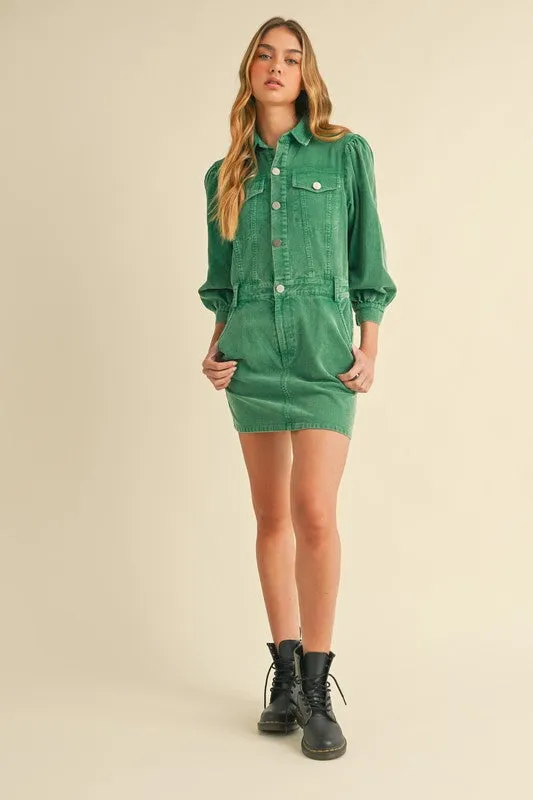 Kelly Green Corduroy Button Down Dress