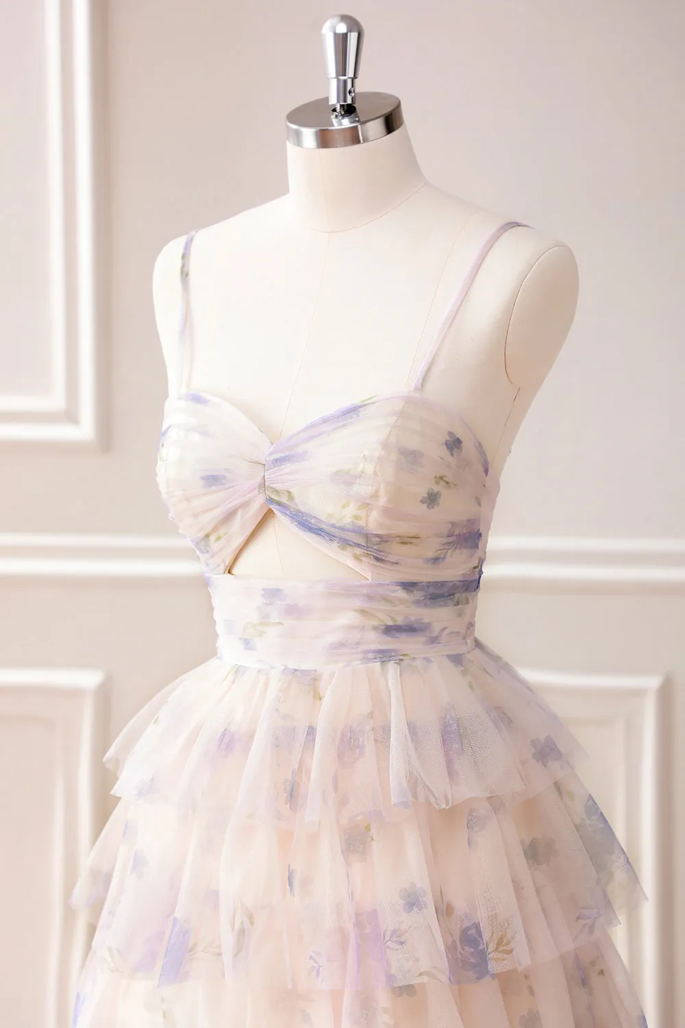 Lavender Flower Tiered Princess Maxi Dress