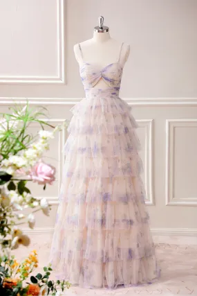 Lavender Flower Tiered Princess Maxi Dress