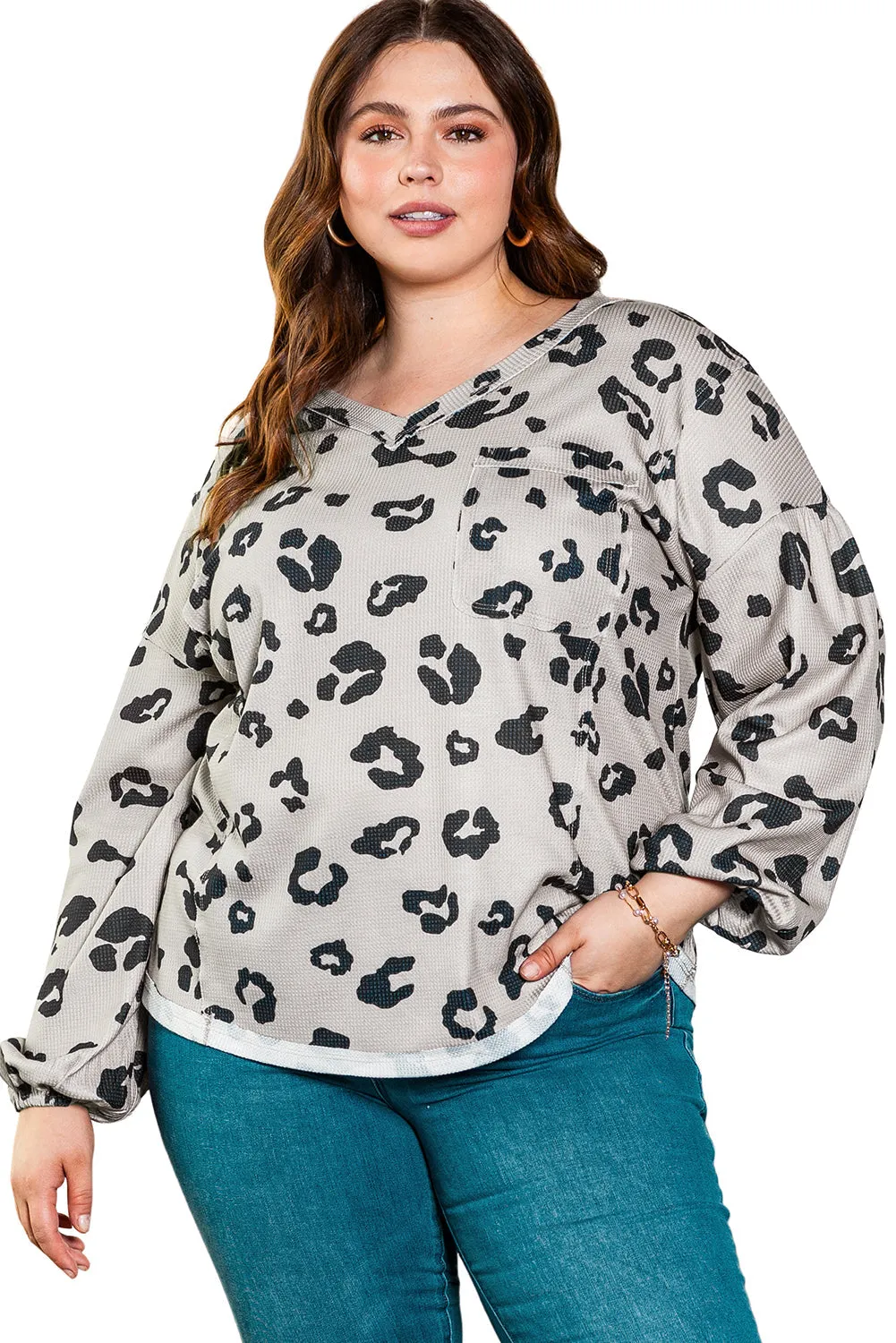 Leopard Thermal Knit Plus Size Top