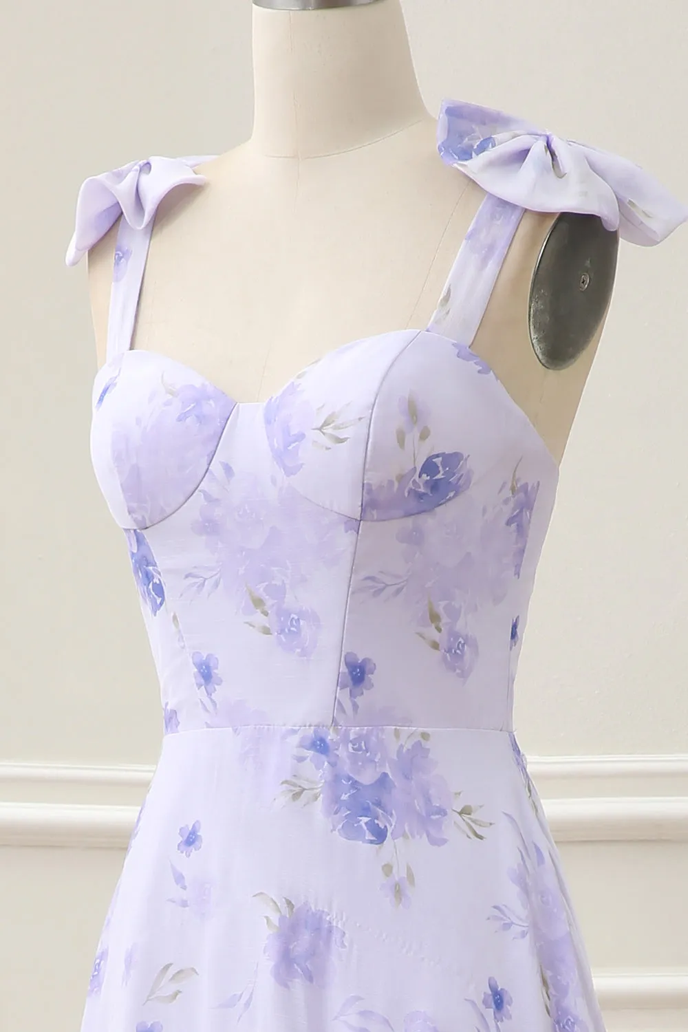 Lilac Corset Floral A Line Maxi Dress with Lace Up Back