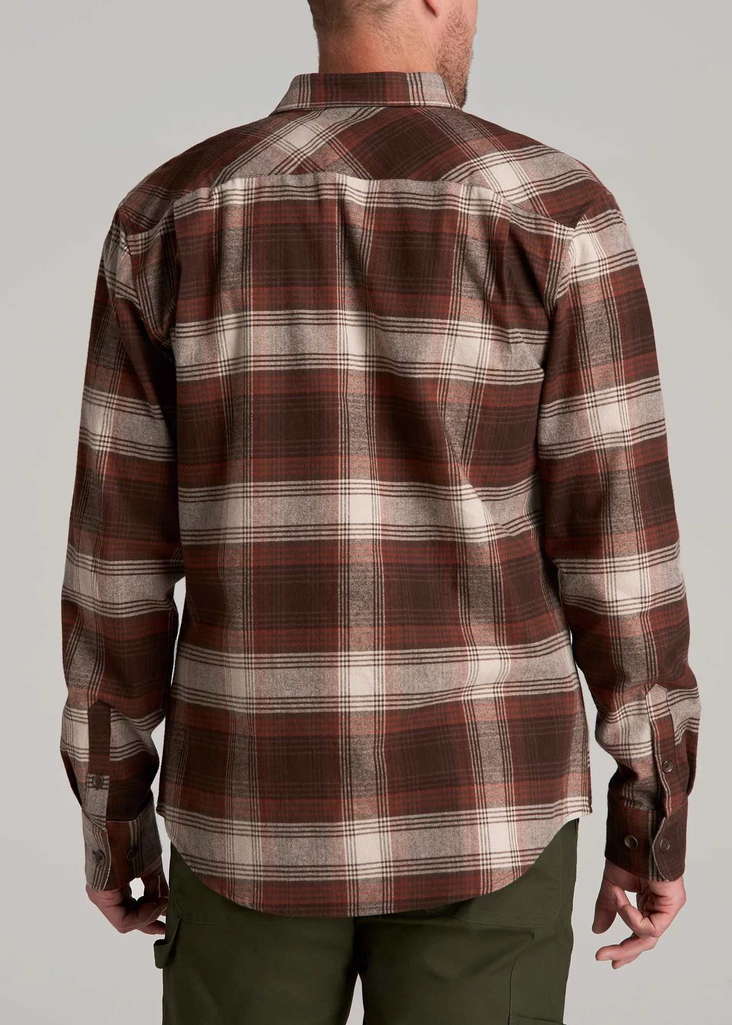 LJ&S Rugged Plaid Shirt Men's in Dark Brown and Beige Plaid