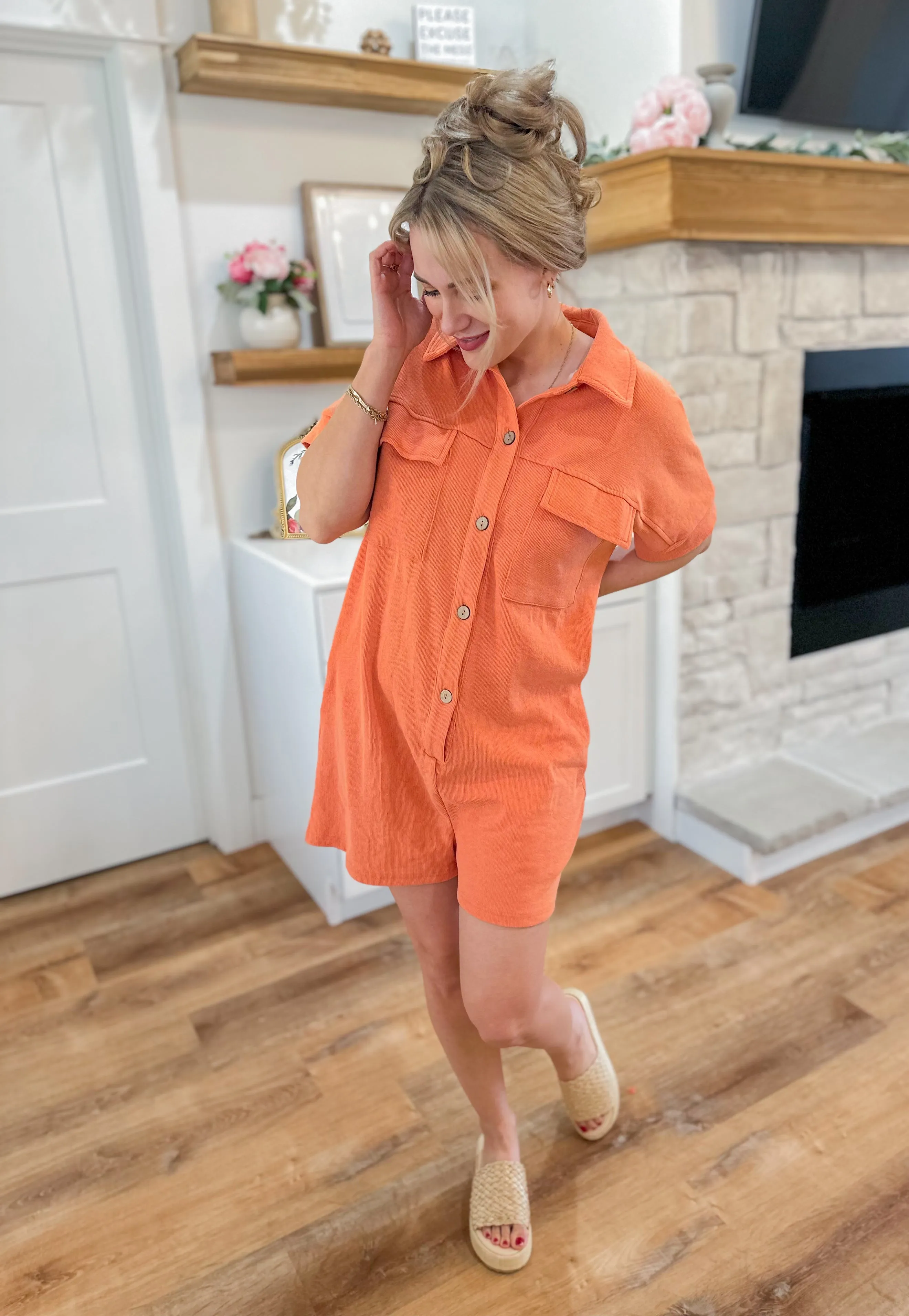 Marybeth Stretchy Mineral Washed Utility Romper *FINAL SALE*