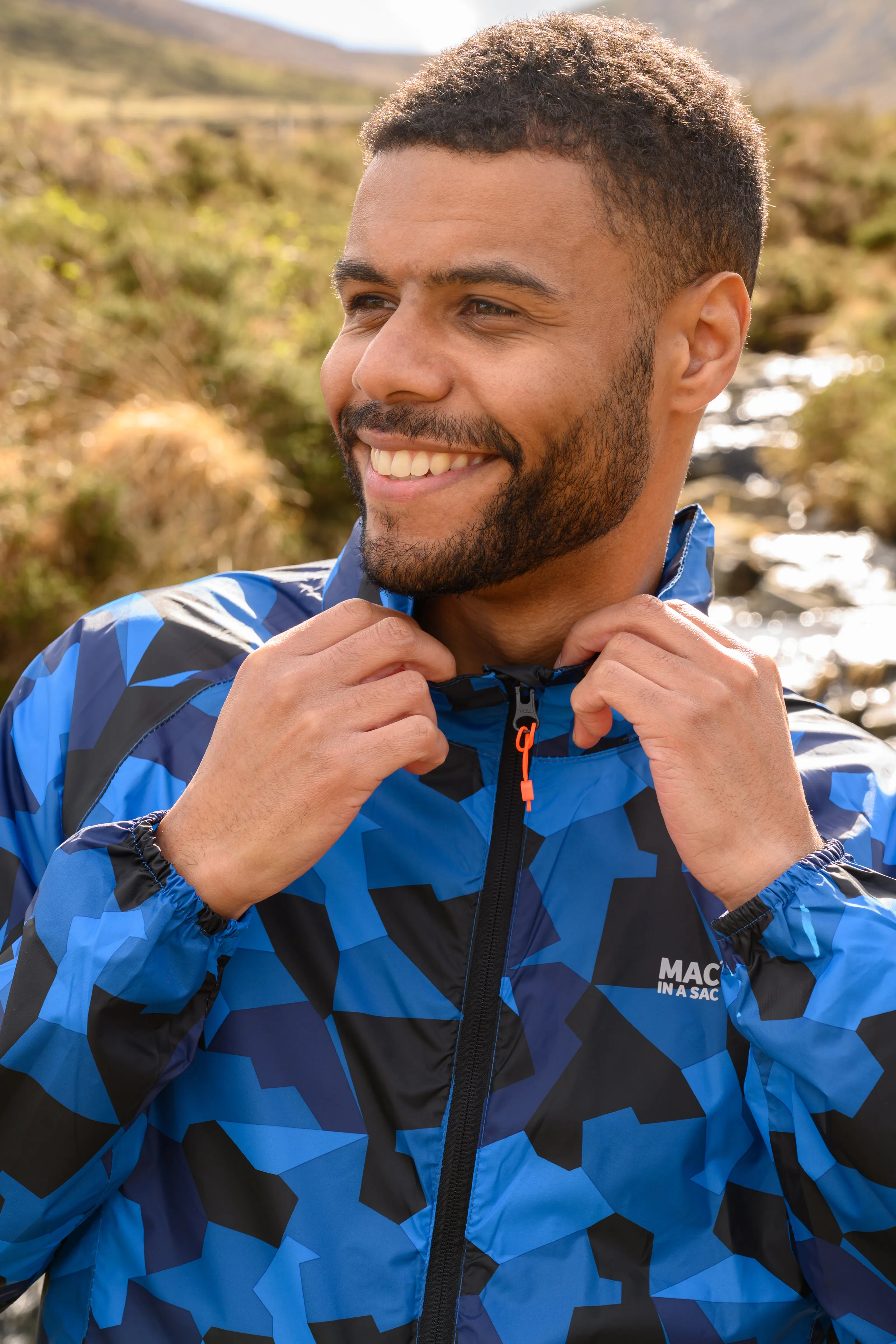 Origin Packable Waterproof Jacket -  Blue Camo Tonal Zip