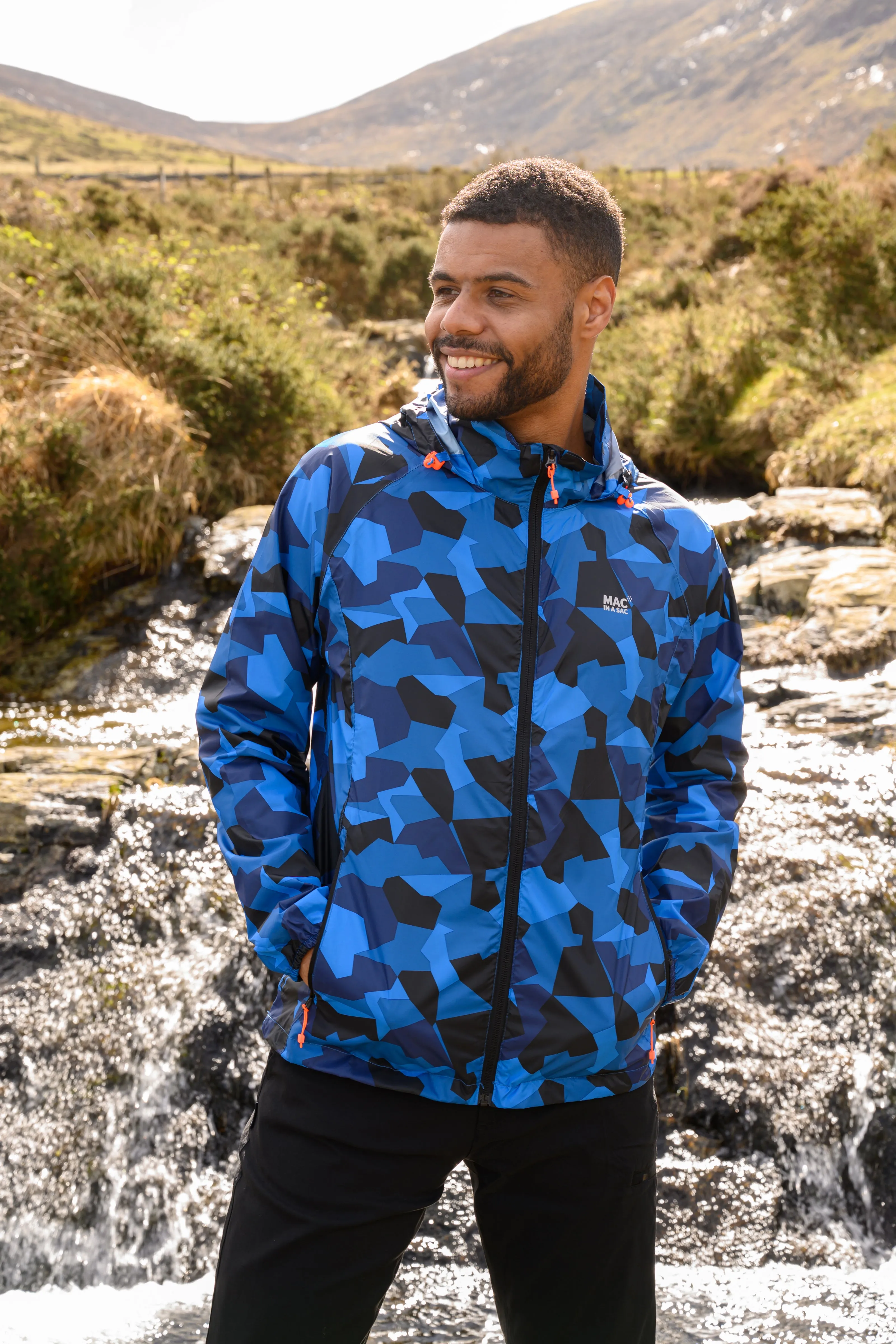 Origin Packable Waterproof Jacket -  Blue Camo Tonal Zip