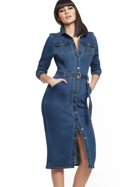 Petite Denim Utility Shirtdress - Dark Wash