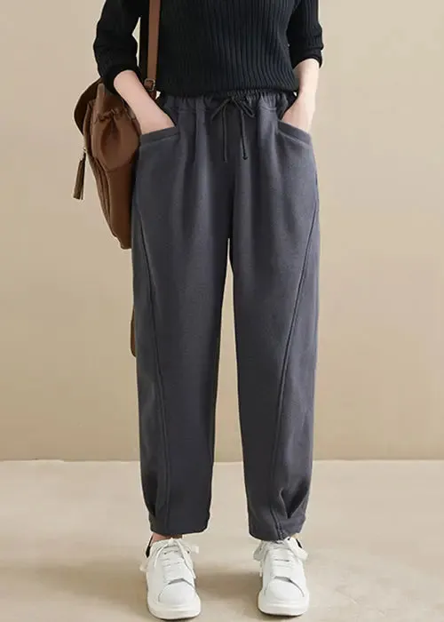 Pockets Elastic Waist Fleece Crop Pants