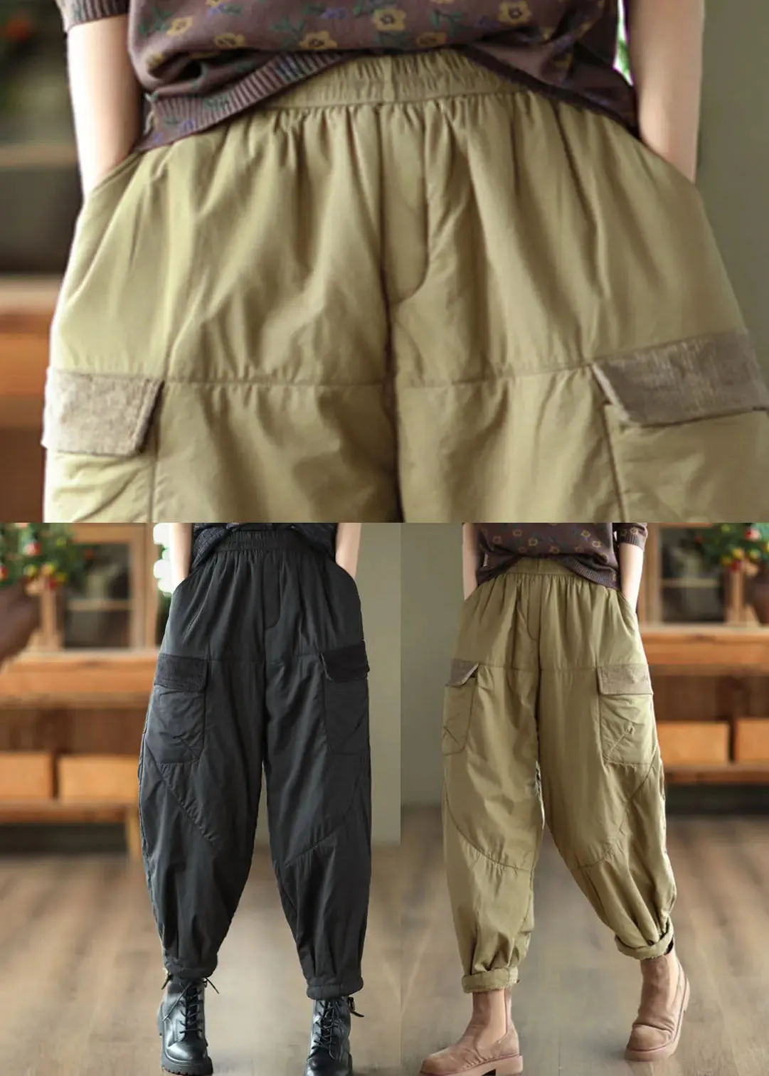 Pockets Patchwork Fleece Harem Pants