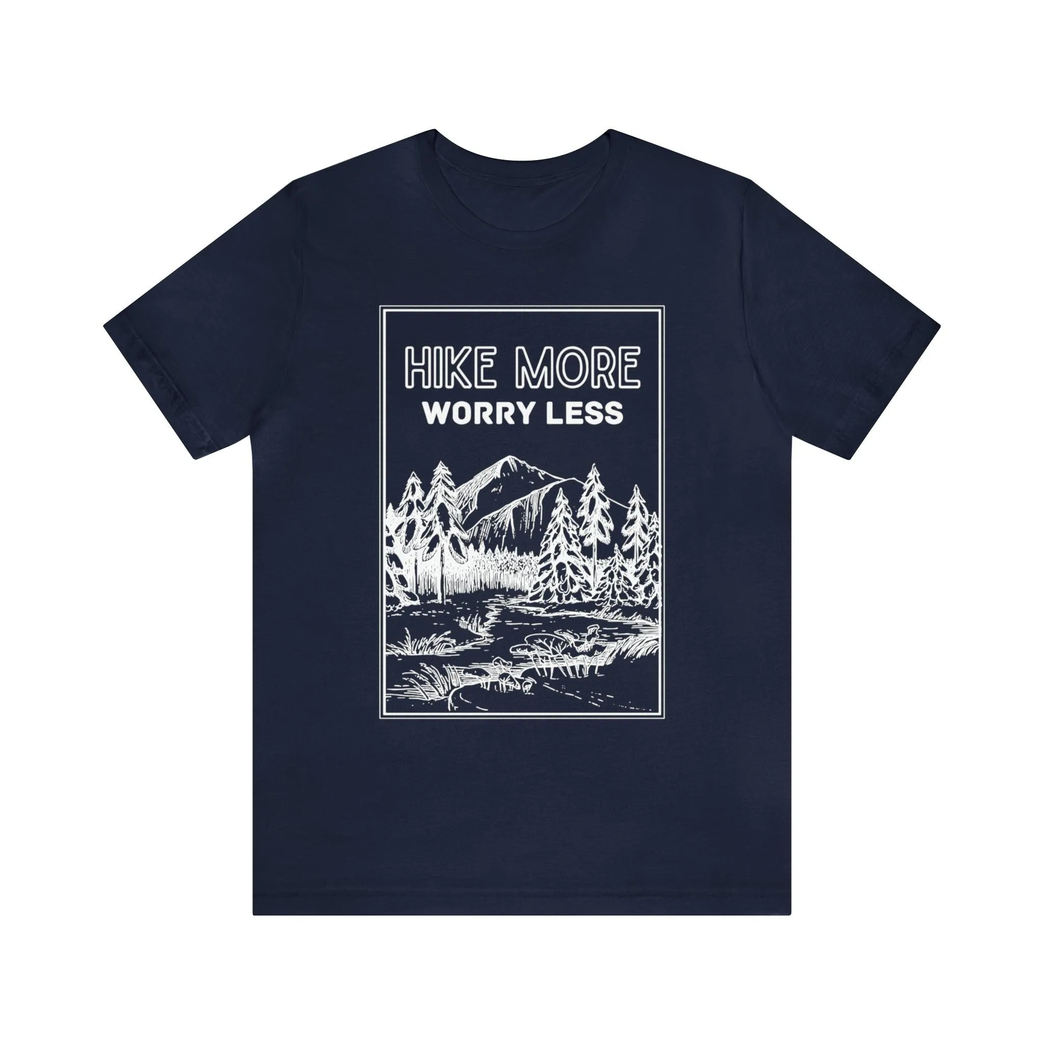 "Hike More Worry Less" Mountain Illustration 100% Cotton T-Shirt