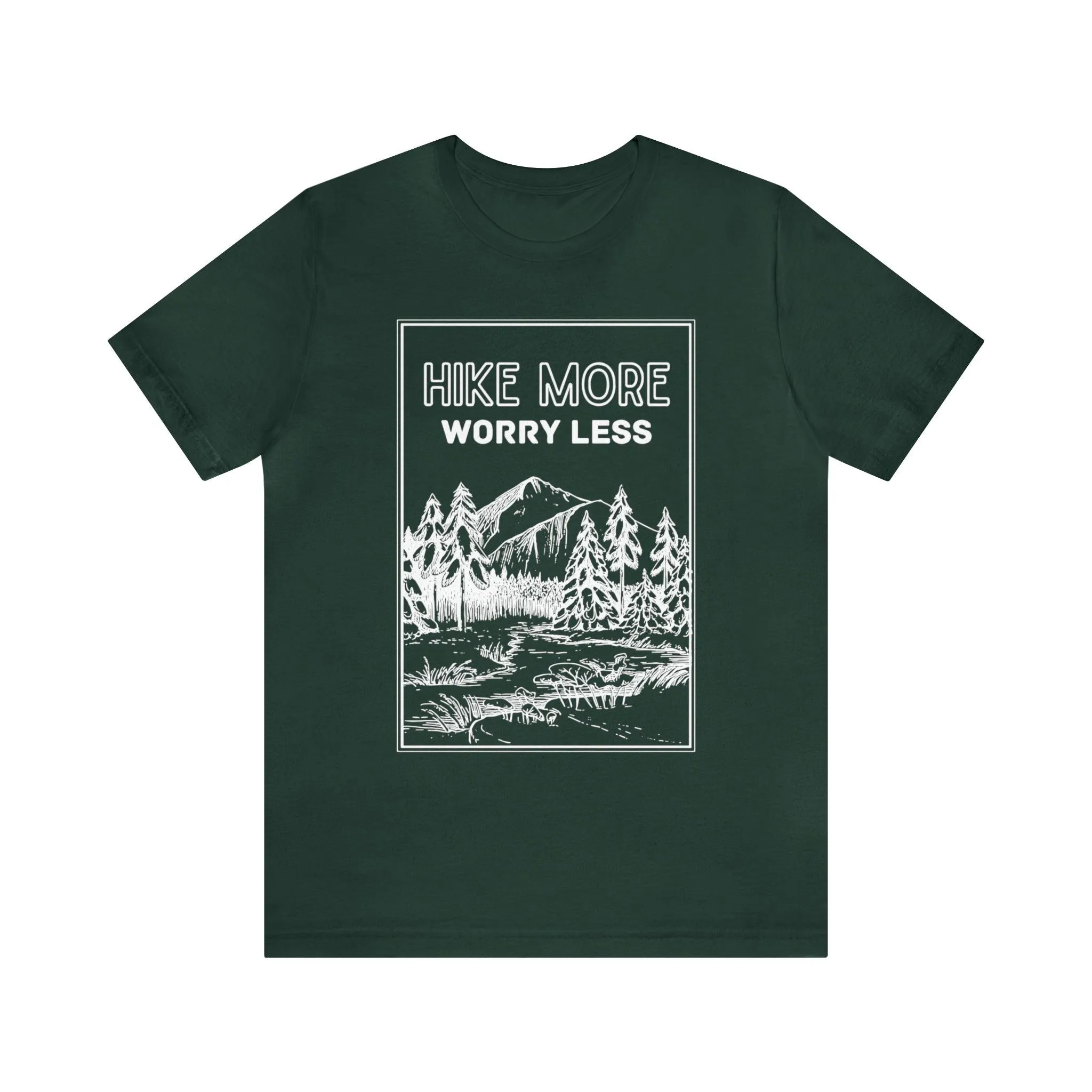 "Hike More Worry Less" Mountain Illustration 100% Cotton T-Shirt