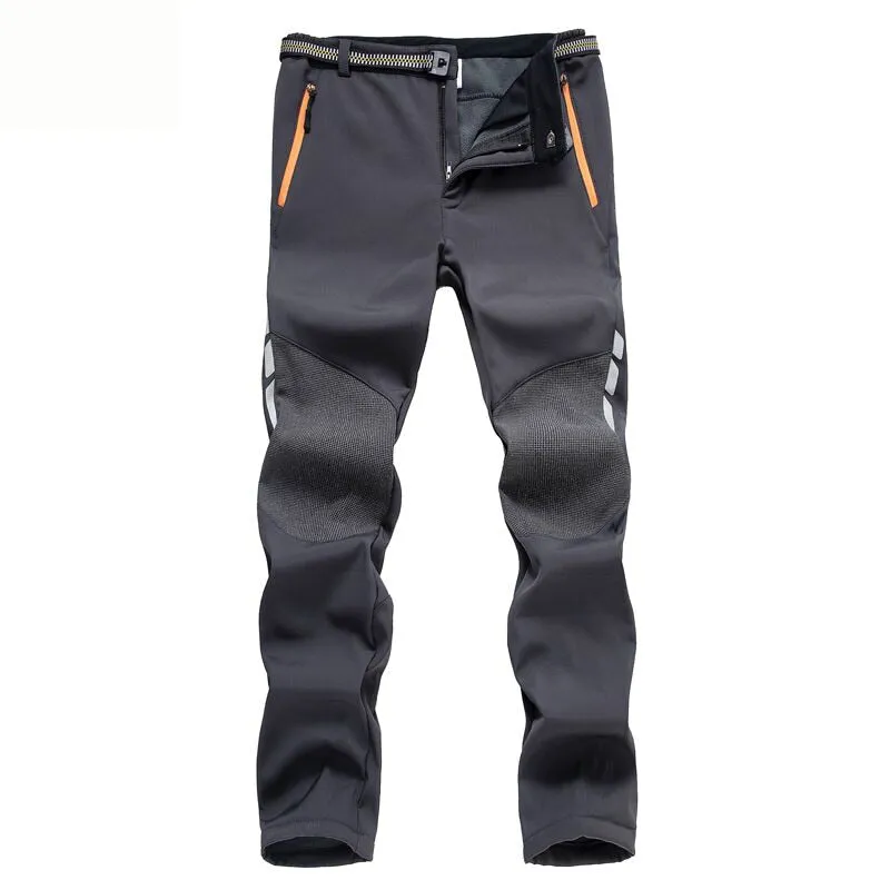 Reflective Men&#39;s Winter Hiking Pants Men Warm Fleece Softshell Trousers Outdoor Sports Thick Trekking Skiing Waterproof Pants