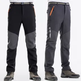 Reflective Men&#39;s Winter Hiking Pants Men Warm Fleece Softshell Trousers Outdoor Sports Thick Trekking Skiing Waterproof Pants