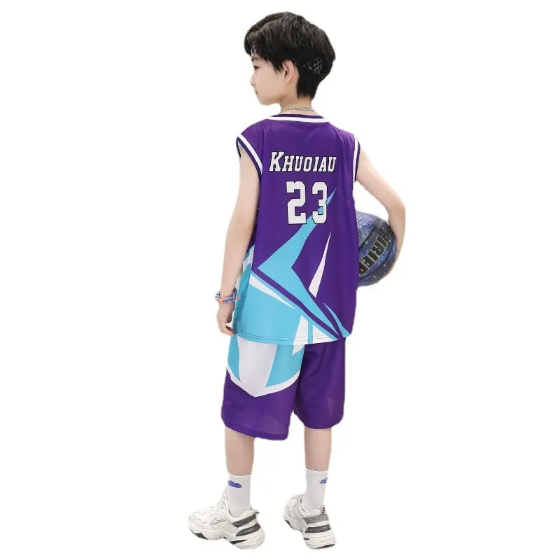 Sleeveless Basketball Shirts and Shorts Kids Bball Jersey Suit Quick Drying Sports Uniform