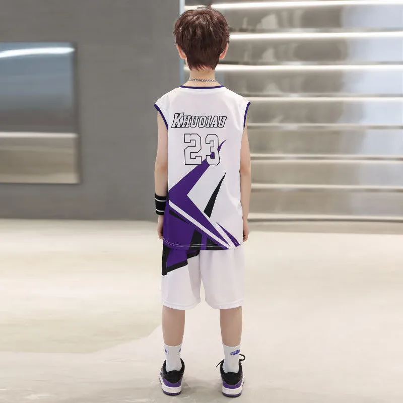 Sleeveless Basketball Shirts and Shorts Kids Bball Jersey Suit Quick Drying Sports Uniform