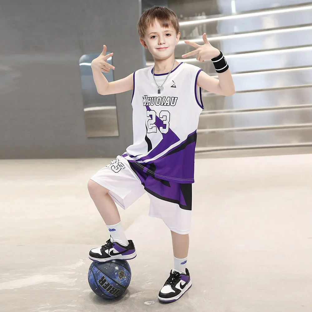 Sleeveless Basketball Shirts and Shorts Kids Bball Jersey Suit Quick Drying Sports Uniform