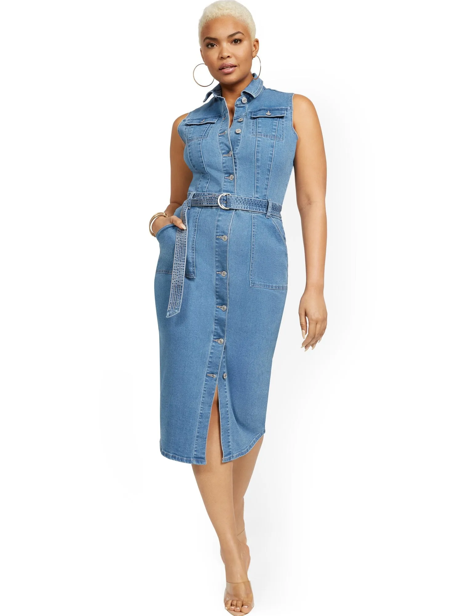 Sleeveless Denim Midi Dress