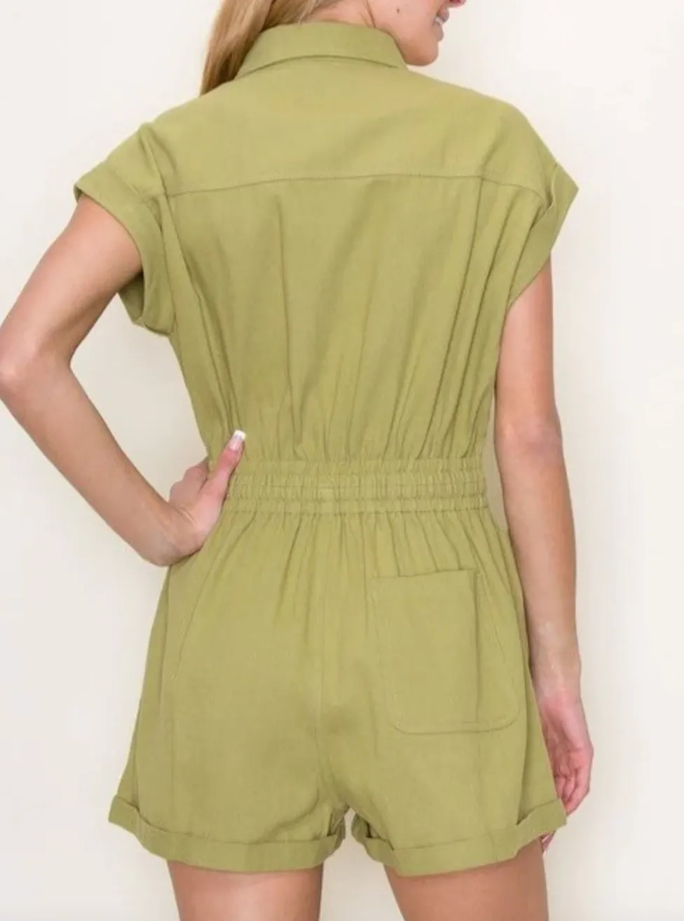 STC Collared Romper-Apple Green