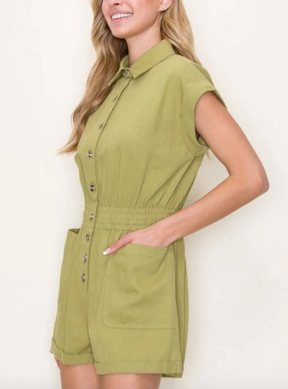 STC Collared Romper-Apple Green