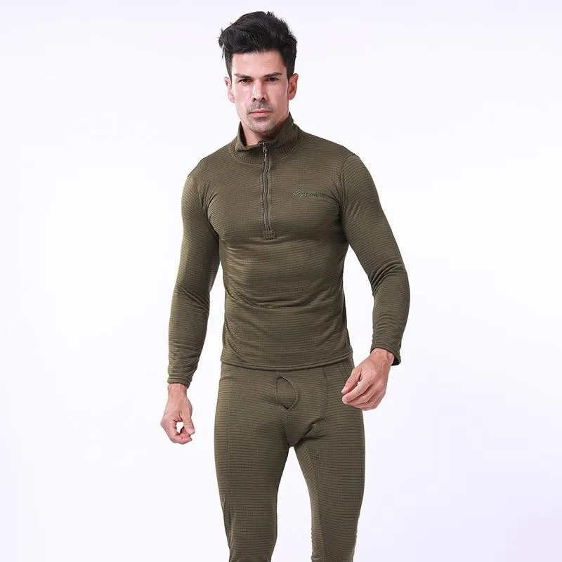 Tactical Training Mens Warm Underwear Suit Outdoor Hiking Hunting Windproof Thermal Fleece Shirt   Pants Sets Military Clothes