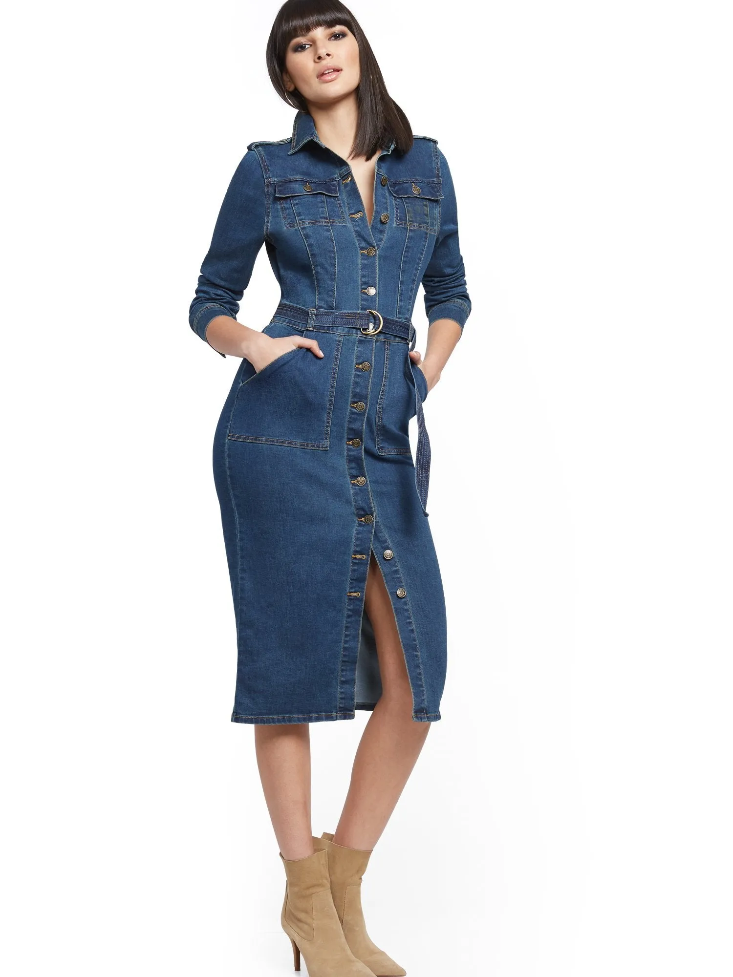 Tall Denim Utility Shirtdress - Dark Wash