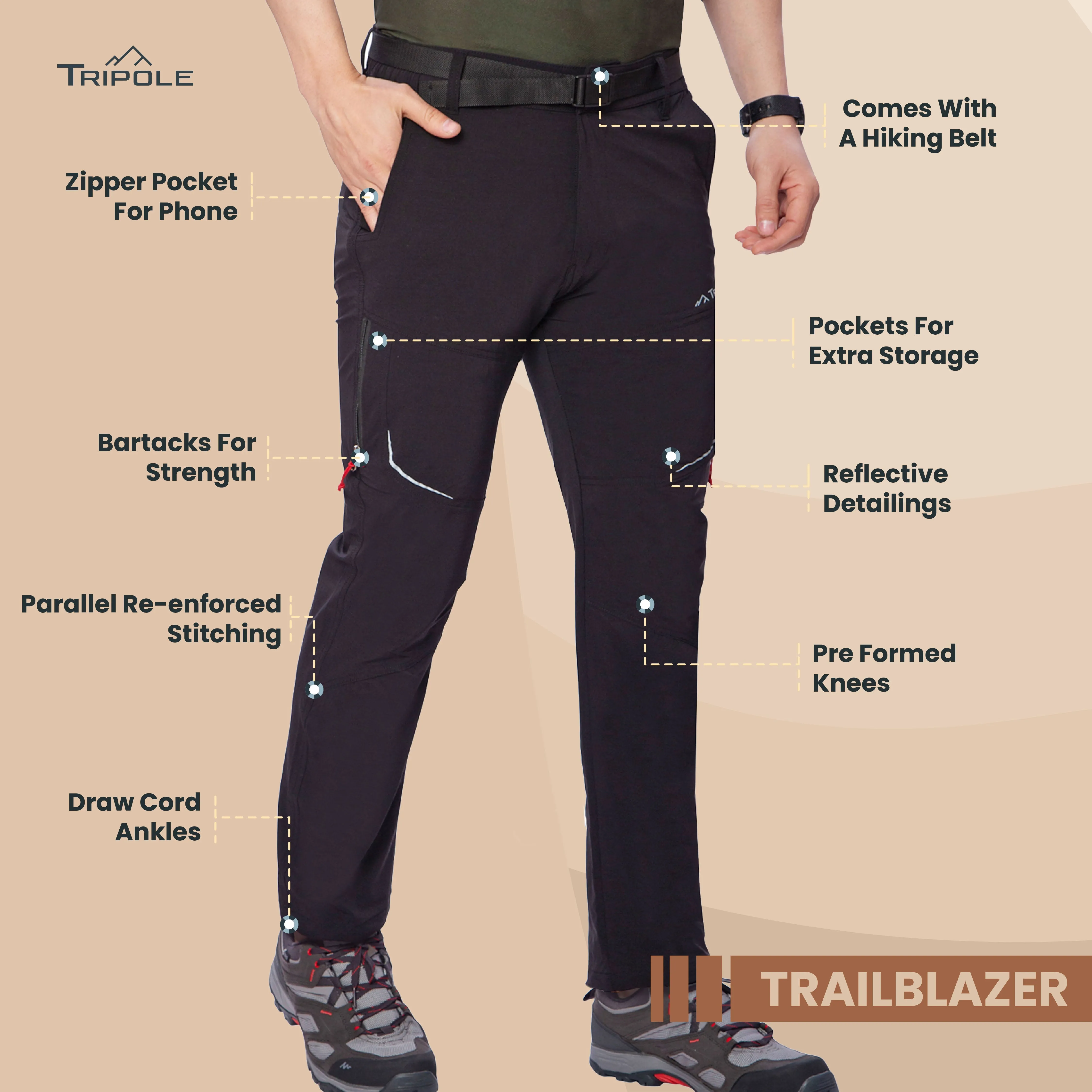 Trailblazer Trekking and Hiking Pants and Cargo - Black