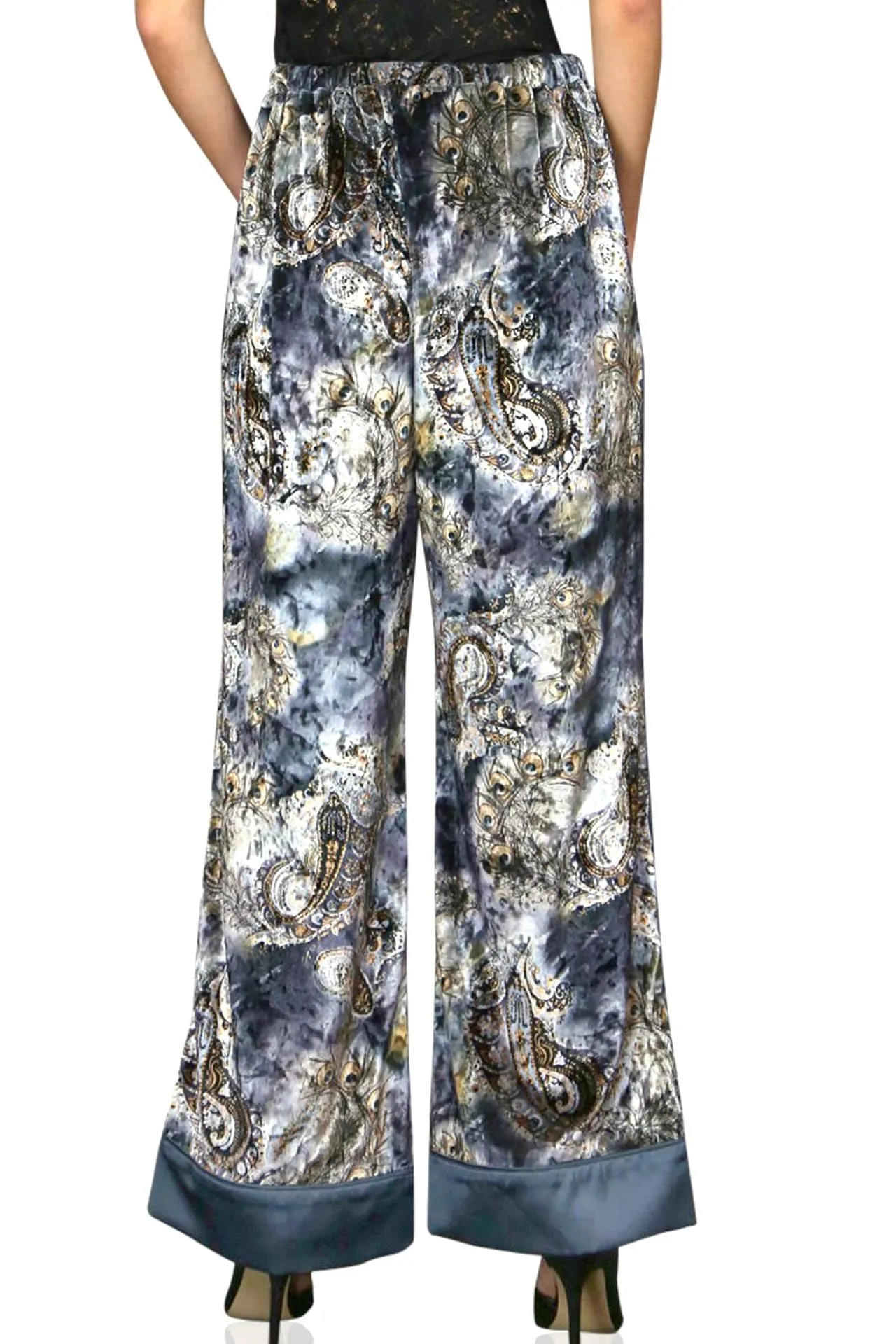 Velvet Leg Pants In Peacock Print