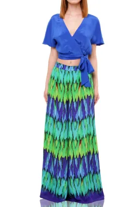 Wide Leg Printed Pants In Emerald Green