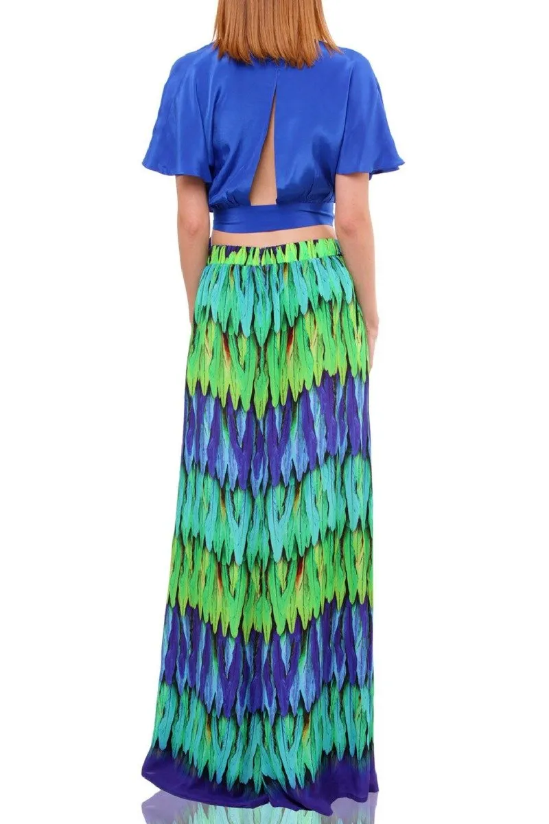 Wide Leg Printed Pants In Emerald Green